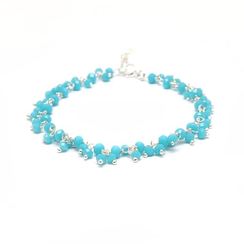 925 Sterling Silver Multi Gemstone Beaded Necklace – Handmade 3–3.5mm Dangling Beads – Boho Style Jewelry Gift for Women (Gold Finish, Multi Chalcedony, 36 Inch)