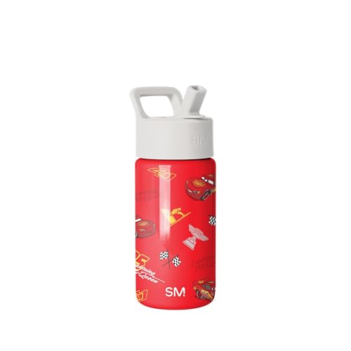 Simple Modern Disney Pixar Lightning McQueen Kids Water Bottle with Straw Lid | 14oz Insulated Stainless Steel Kids Tumbler & Toddler Cup for School Girls Boys | Summit | Cars Lightning Speed
