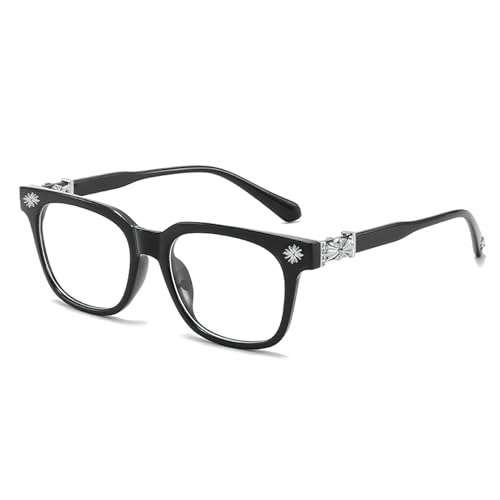 Classic Clear Lens Black Glasses Square Frame Retro Unisex Daily Accessories Non Prescription Eyeglass Frame (Silver)