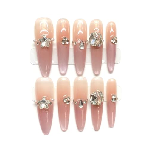 【10枚入り】ネイルチップ 3Dデザイン ロング&ショート 韓国風 可愛い 付け爪 青・赤・ピンク・黒 地雷系 キャッツアイ ラインストーン付き 入学式・卒業式・成人式・結婚式にも (W60, L)