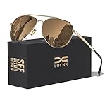 LUENX Womens Mens Aviator Sunglasses Polarized Brown Amber Lenses Gold Metal Frame UV400 Protection Classic Style