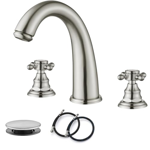 Lista de Cubiertos Cruzados los 5 mejores. 45 gotonovo Grifería de Lavabo de Baño Extendida de 8 pulgadas, Grifos de Baño para Lavabo de 3 Orificios con 2 Manijas Cruzadas, Montaje en Cubierta con Desagüe Pop-Up, Líneas...