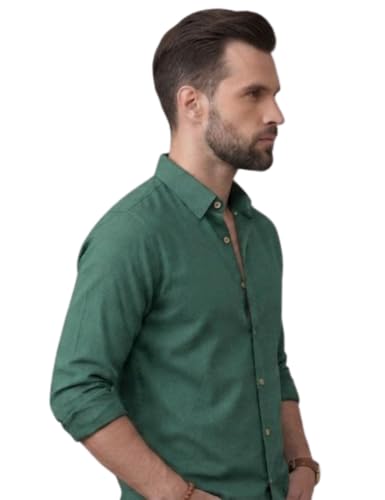 Image of NexaFlair Men's Regular Fit Solid Pattern Laffer Cotton Shirt with Long Sleeve Collared Neck Standard Length and Button Down Closure Type | Mens Casual Shirts | Man's Formal Shirts