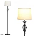 Ambimall Floor Lamps for Living Room - 3 Color Temperature Vintage Standing Lamp, Farmhouse Black Floor Lamp with Light Beige Shade, Bright Tall Light for Bedroom(9W Bulb Included)