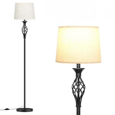 Ambimall Floor Lamps for Living Room - 3 Color Temperature Vintage Standing Lamp, Farmhouse Black Floor Lamp with Light Beige Shade, Bright Tall Light for Bedroom(9W Bulb Included)