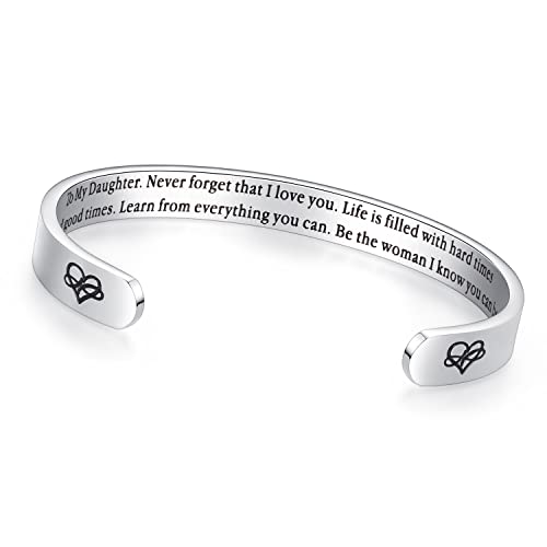 TONY SANDY Inspirational Bracelets for Women Teen Girls Personalized Gifts for Daughter Granddaughter Mom Sister Friends Stainless Steel Engraved Cuff Birthday Easter Christmas