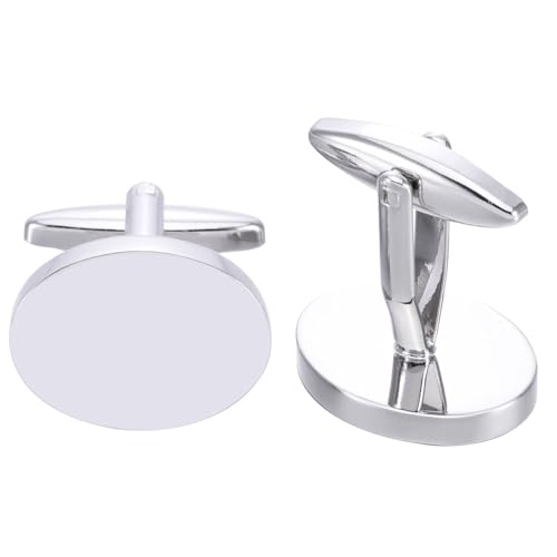 Mancuernillas ovaladas plateadas clásicas para hombre y mujer miniatura 5