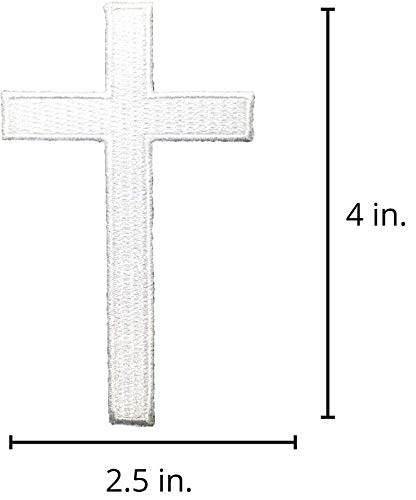 2 Pcs White Cross Patch - Christian Jesus Cross Biker Fully Embroidered Iron On/Sew On Patch Applique #TOP1