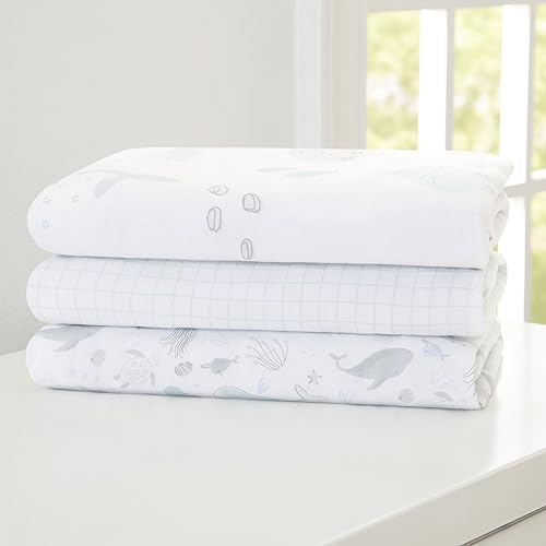 Image of Delta Children Fitted Crib Sheets for Girls and Boys - 100% Organic Cotton Crib Sheet for Standard Crib and Toddler Mattresses - 28x52 Inch - GOTS Certified (Pack of 3), Sea Life