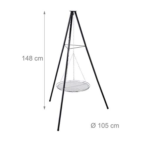 Foto von Relaxdays Schwenkgrill mit Feuerschale, Stahl, 49 cm Grillrost, höhenverstellbar, Dreibein HxD: 148 x 105 cm, schwarz