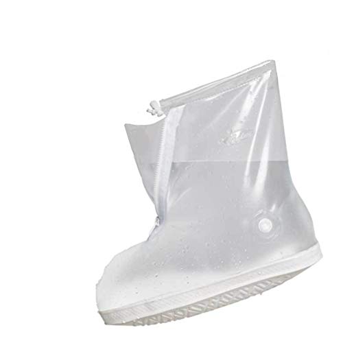 Cubierta impermeable del zapato, reutilizable hombres de ciclismo senderismo impermeable lluvia cubiertas de zapatos ligero suelas antideslizantes (L, Blanco--Tubo Corto)