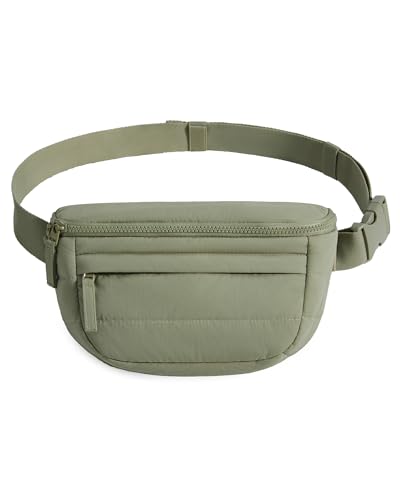 Image of BAGSMART Fanny Packs for Women Cross Body Lightweight Puffy Belt Bag | Quilted Purse with Multi Pockets for Traveling Hiking Green