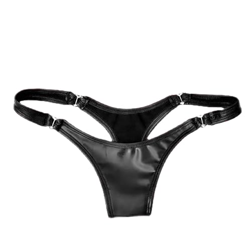 Generisch Pantalones cortos triángulo sexy de PVC brillante, Negro , L