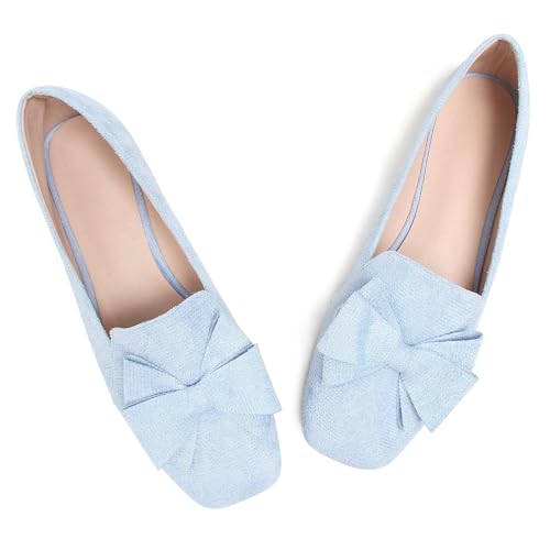 Image of WENJIAZHIZHI Square Toe Bow Ballet Slip-On | Classic Suede Finish,Chic Bow Detail,Effortless Everyday Style,Wedding Party Office,Plus Size Available