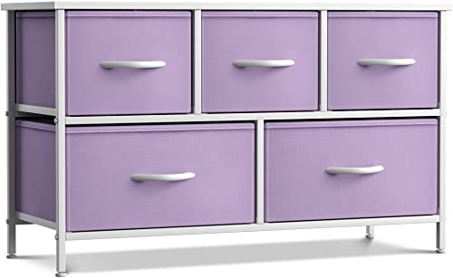 Sorbus Kids Dresser with 5 Fabric Drawers & Wood Top (Pastel Purple) - image 7