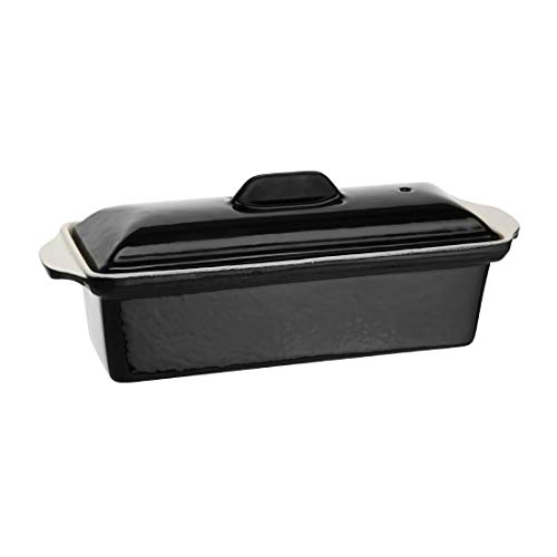 Vogue Moule à Terrine en Fonte Émaillée 1,3 Litre, Noir, Dimensions : 90(H) x 310(L) x 100(P)mm, Compatible Induction, Adapté à Tous Types de Fours et Plaques, U559