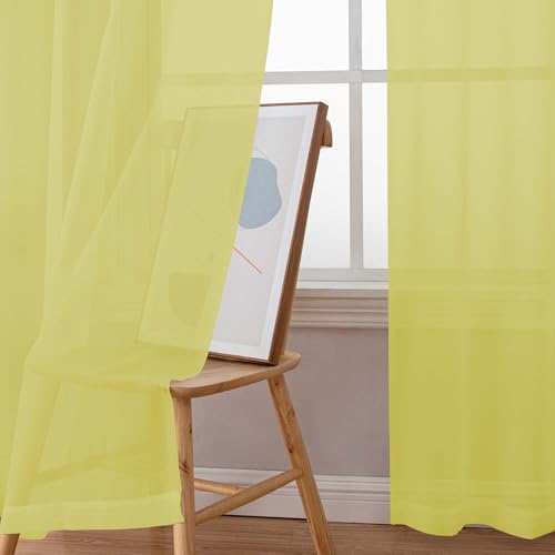 Image of Chyhomenyc Sheer Curtains 108 Inch Length 2 Panels Set, Extra Long Light Filtering Solid Voile Window Drapes for Living Room Bedroom, 42Wx108L, 9FT Length, Set of 2, Lemon