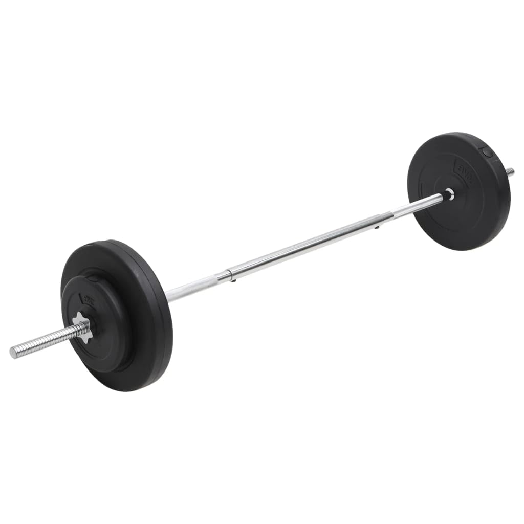 Juego de pesas largas de 60 kg con discos y barra de pesas de 140 cm, set de entrenamiento de fuerza para pecho, bíceps y espalda, juego de pesas con revestimiento de plástico, discos de 1,25 kg hasta