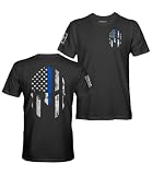 Thin Blue Line Spartan USA Flag Men's T Shirt (Black Shirt, M)