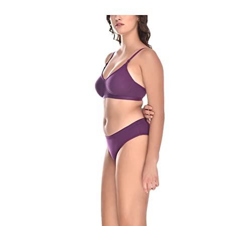 Image of Elina Women's Full Coverage Non Padded with Detachable Strap Cotton Hosiery Bra and Panty Set (Lovia Set)