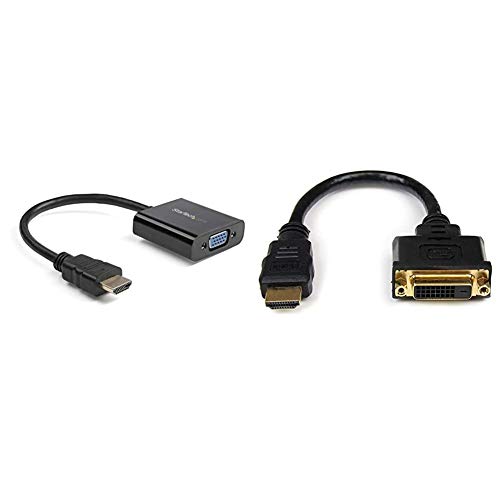 StarTech.com 1080p 60Hz HDMI to VGA High Speed Display Adapter - Active HDMI to VGA Video Converter & StarTech.com HDMI Male to DVI Female Adapter - 8in - 1080p DVI-D Gender Changer Cable, Black