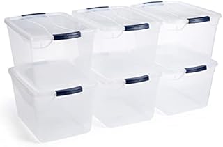 Rubbermaid Cleverstore Clear 30 Qt/7.5 Gal, Pack of 6 Stackable Plastic Storage Containers with Durable Latching Clear Lids, Visible Storage, Great for Closet, Laundry, and Kitchen Storage