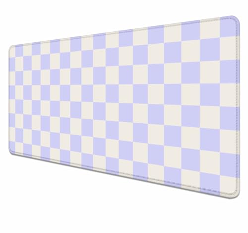 HUOCAIREN Pastel Purple Checkered Desk Mat, Aesthetic Pink Pattern Office Decor Extra Large Mouse Pad, Laptop Pad Mat, Game Mat, 35.4 x 15.7 in