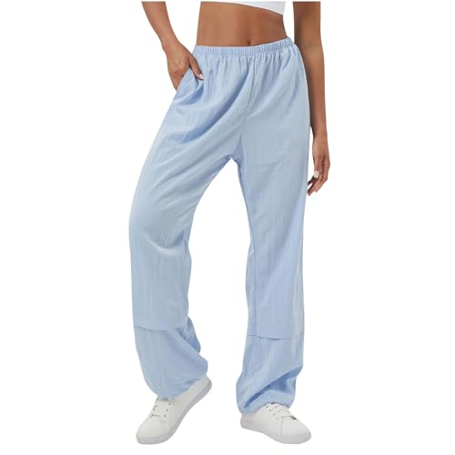 Women's Lightweight Cargo Sweatpants Casual Solid Color Elastic Waist Pants Athletic Baggy Long Pants with Pockets