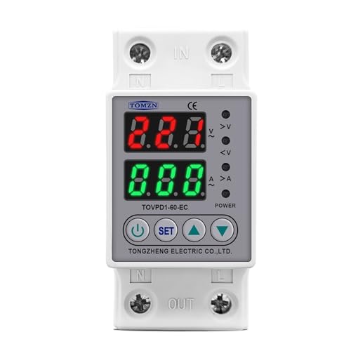 BJWVHGGE Dispositivo Protector de sobretensión y bajo Voltaje Ajustable, Carril DIN, 230V, Monitor de relé, límite de Corriente 63A