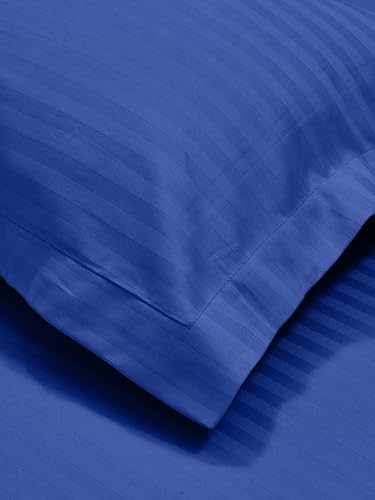 Image of Mafatlal Italian Strip King Size Bed Sheet with 2 Pillow Covers Cotton | 210 TC Pure Cotton Flat Bedsheet Dark Blue | 108 x 108 Inches | Soft & Durable