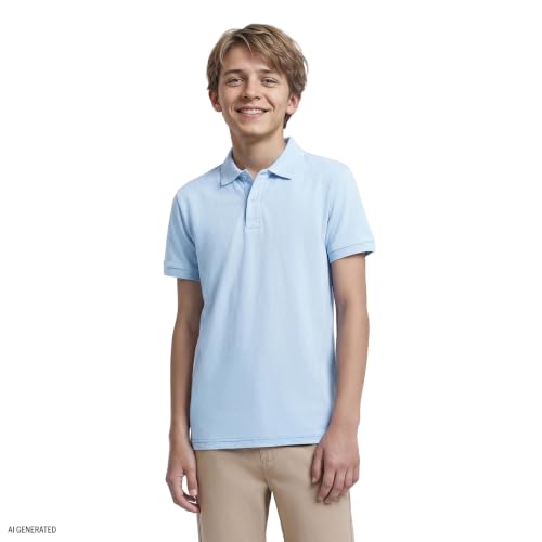 Image of IZOD Boys' School Uniform Short Sleeve Polo Shirt, Button Closure, Comfortable & Soft Pique Fabric