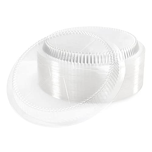 IDL Packaging Tapa redonda de 9 pulgadas para sartén de aluminio (paquete de 100) – Tapa de plástico transparente para contenedor de aluminio de 9 pulgadas – Cubierta de sartenes de aluminio