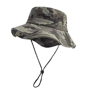 Men’s Bucket Hat Camo Outdoor Sun Protection, Breathable Quick-Dry Fishing Gardening Hiking Hat ​,UPF50+ Cotton Wide Brim​