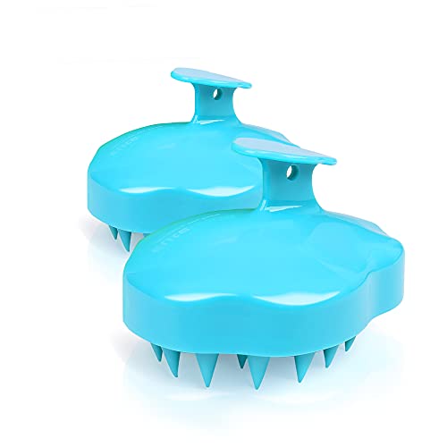 VOVOLY Hair Scalp Massager Shampoo Brush, 2 Pcs Scalp Scrubber Shower Brush, Wet & Dry Scalp Exfoliator with Silicone Bristle for Dandruff Removing, Head Scrubber, Head Massager for Hair Growth(Blue)