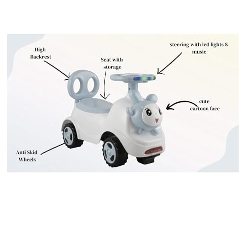 Image of kidsROAR Push Ride On Car for Kids 1-5 Years | Baby Push Car with Music, 3D Lights & Backrest | Premium Ride On Toy Supports Up to 35kg (Rabbit, Grey)
