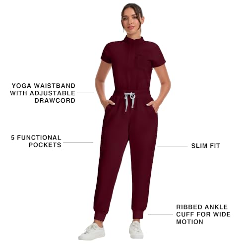 Image of Kitmaz Scrub Pants for Women - Mid Rise 4-Way Stretch Anti-Wrinkle Slim Fit Jogger Pants, Drawstring & 5 Pockets