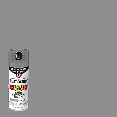 Image of Rust-Oleum Stops Rust Custom 5-in-1 Spray Paint, Satin Coastal Gray | Rust Preventive Protective Enamel, Multi Surface (Metal, Wood and More), Adjustable Dial for Better Control, Fast Dry, 6 Pack