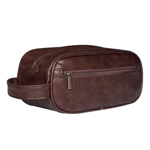 Borsa da Toilette per Donna e Uomo Beauty Case Impermeabili pelle PU e Accessori da Viaggio con Impugnatura Rosso Scuro