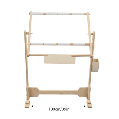 Image of Adjustable Wooden Tapestry Floor Stand with Tabletop Frame 5-Position Height Cross Stitch Embroidery Holder 100cm Pine Craft Frame