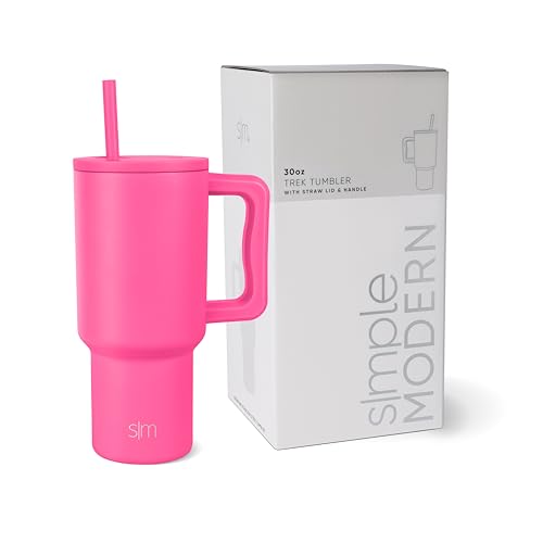 Utensilios De Cocina, Outdoors Simple Modern Vaso Térmico con Asa y Pajita | Botella de Agua Acero Inoxidable Aislado | Vaso de viaje para café helado | Trek Colección| 890ml | Raspberry...