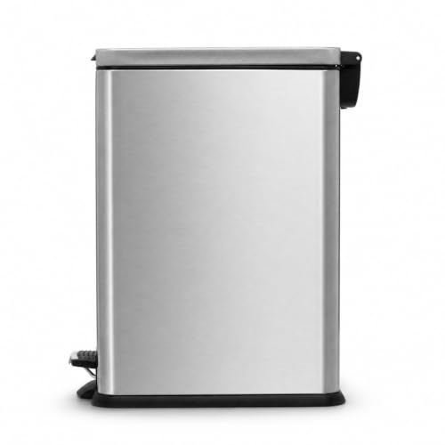 Image of Home Zone Living 4 Gallon Stainless Steel Slim Kitchen Trash Can | Stainless Steel with Soft-Close Step Pedal Lid, Bag Tuck Band for Easier Bag Changes, Rectangular Shape, Silver