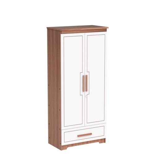 Image of COUCH CULTURE Amber Engineered Wood 2 Door Wardrobe with Drawer | Almirah | Wardrobe with Hanging Rode and Lock | Storage Organizer | Multipurpose Almirah | 1 Year Warranty - White & Leon Teak