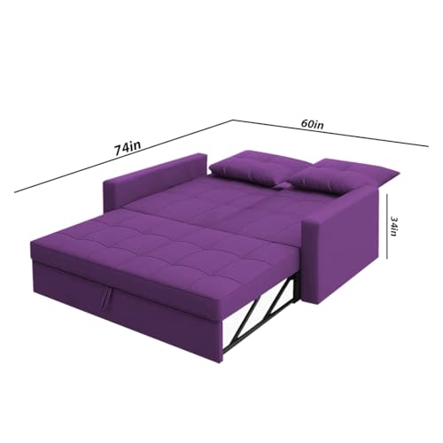 Image of Emilio 2-Seater Sofa Cum Bed for Living Room, Office & Home | Premium Fabric Pull-Out Sofa Set with 1 Year Warranty | Space Saving Convertible Sleeper Sofa for Guests & Daily Use | Purple