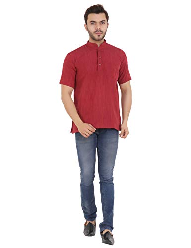 Image of LATEST CHIKAN Men's Cotton Regular Textured Short Kurta Half Sleeves - (SK-DJ)