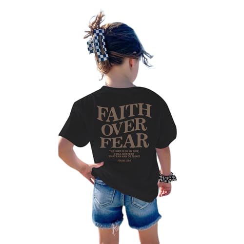 Image of Faith Over Fear Shirt Christian Jesus Tshirts for Girls Religious Inspirational Tees Bible Verse Tops for Kids 3-12