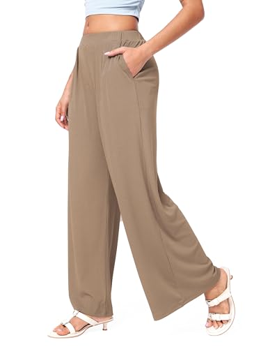 Image of CIDER Palazzo Pants for Women Wide Leg Flowy Pants with Pockets Elastic Mid Waist Summer Beach Vacation Outfits Lightweight