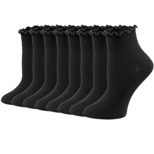 Image of 8 Pairs Cute Ruffle Frilly Ankle Socks Women, Lace Lettuce Socks