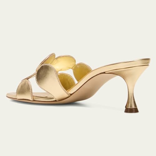 FSJ Women Mid Heel Mules Open Toe Dots Band Slip On Backless Sandals Stiletto Heel Slides Summer Casual Evening Wear Shoes Size 4-16 US4