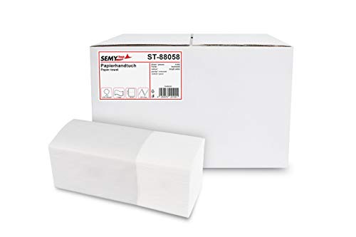 SemyTop Papierhandtücher, 2 -lagig, ZZ/V-Falz, 24.5 x 22 cm, hochweiss, 4000 Blatt, 1er Pack (1 x 1 Stück) ST-88058 weiÃ