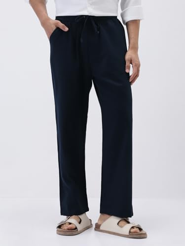 Image of Urbano Fashion Men's Loose Fit Solid Linen Blend Trousers Non-Stretchable